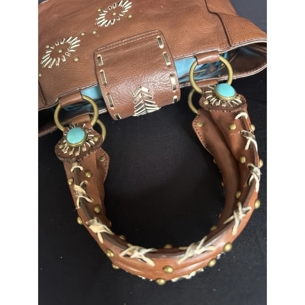 BCB Girls Brown Leather Bag In Western Style With Turquoise